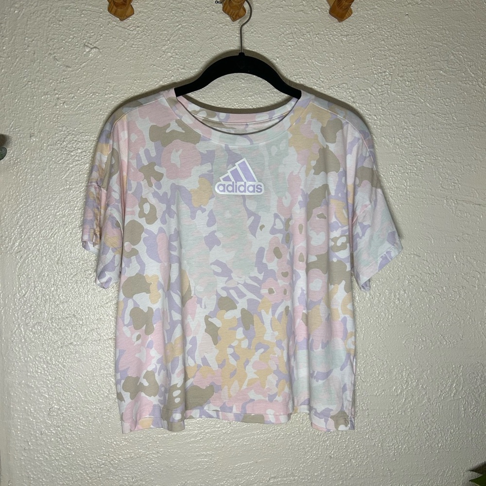 adidas Pastel Camo Crop Top - Pink, Lavender, Mint, Tan